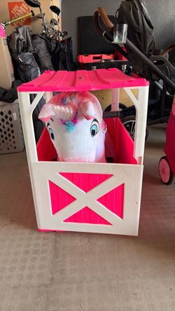 Kids Ride-On Unicorn with Barn Stable