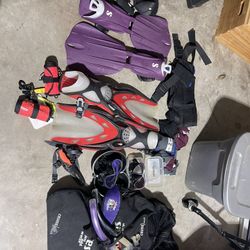 Scuba diving gear - fins, goggles, weights, weight belt…