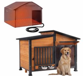 Heated Wooden Dog House AIR7021-IN-HP, 39.7"L/60"L Insulated Liner, Metal Frame