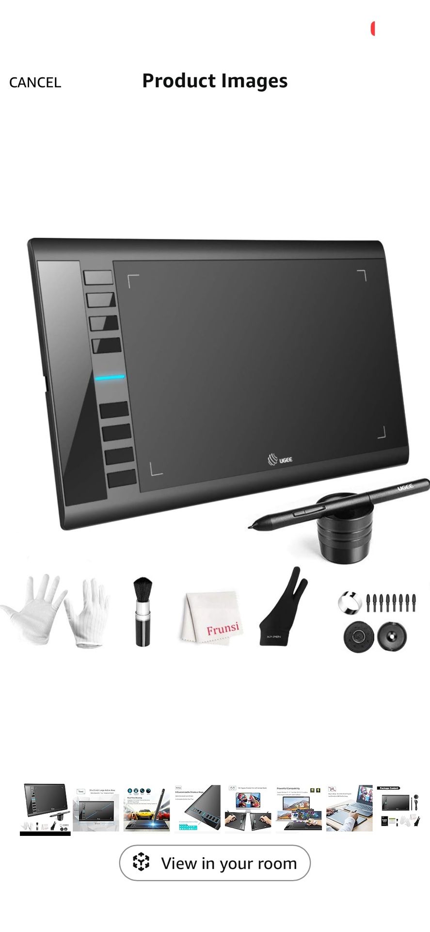 Graphics Drawing Tablet, UGEE M708 10 x 6 inch Large Drawing Tablet with 8 Hot Keys, Passive Stylus of 8192 Levels Pressure, UGEE M708 Graphics Tablet