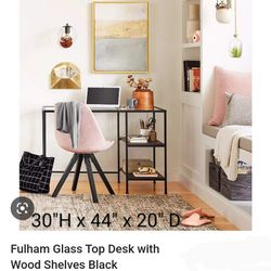 Fulham  Glass Top Desk With Shelves Black