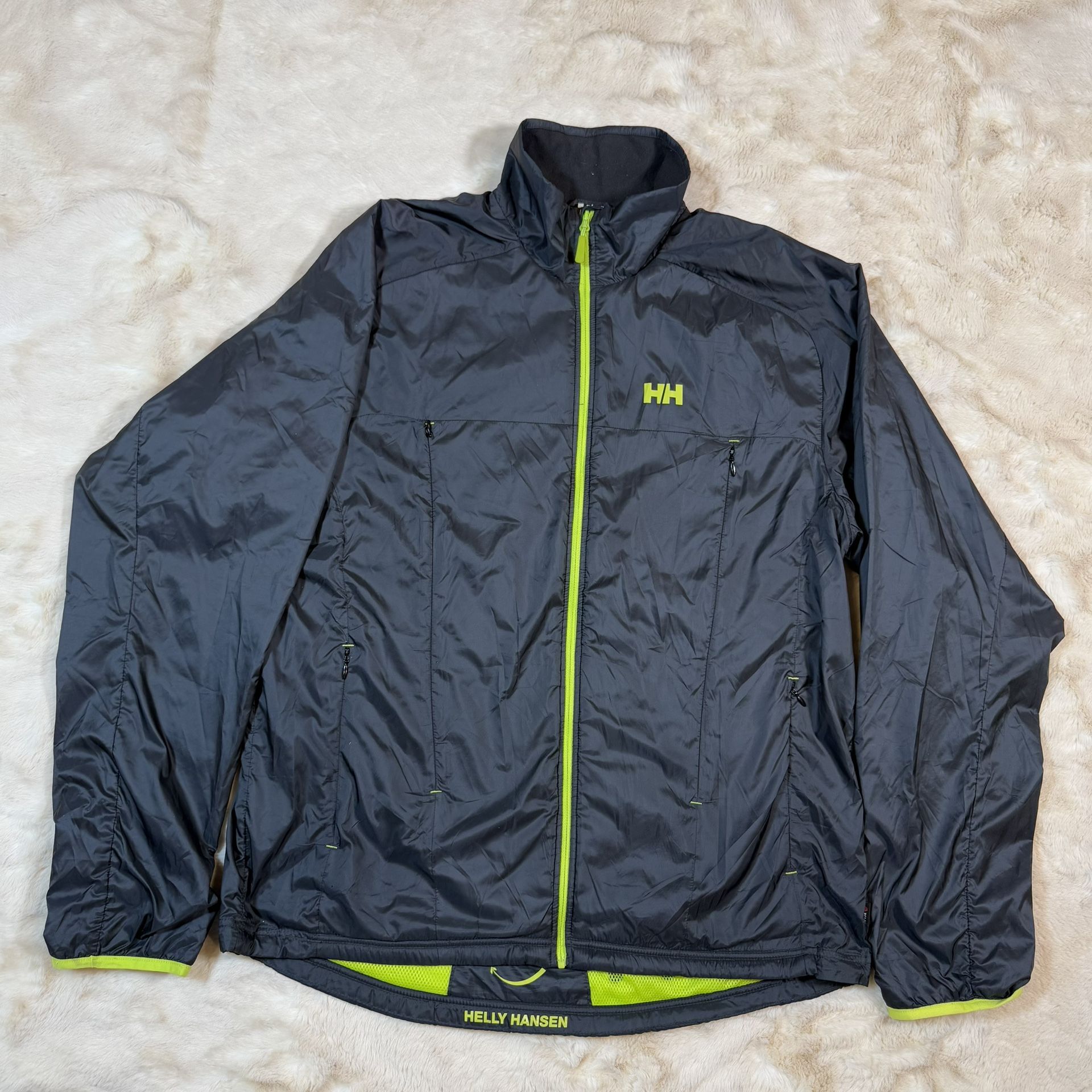 HELLY HANSEN H2 Flow Polartec Outdoor Jacket Black / Lime Mens Sz XL