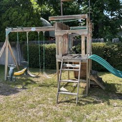 Kids Swing Set Club House  And Slide