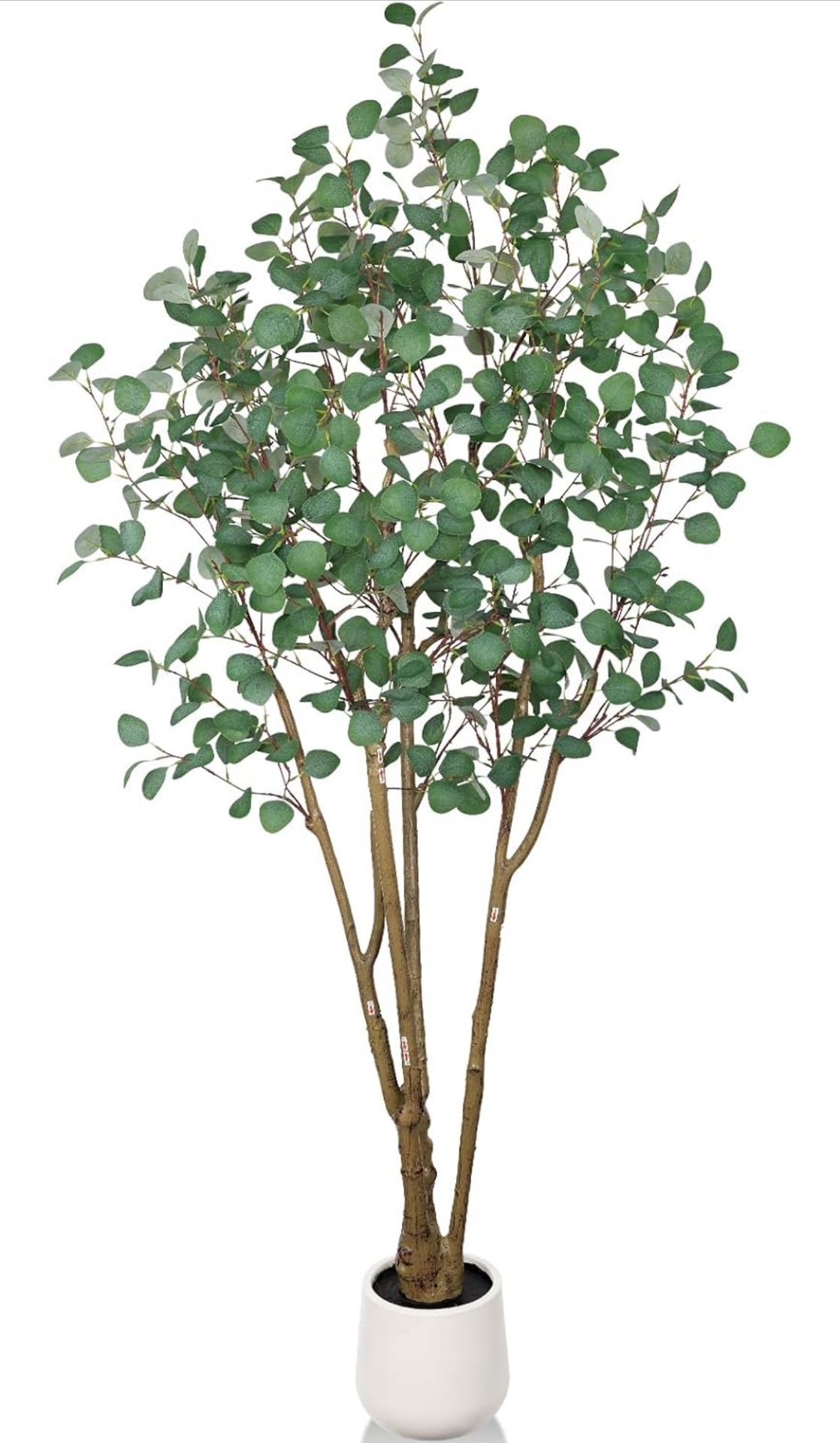 Artificial Eucalyptus Trees with White Planter, 7 FT Faux Eucalyptus Plants Indoor Tall Fake Floor Trees with Silk Leaves and Thick Trunk BRAND NEW