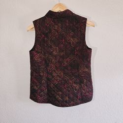 J. Jill Heritage Quilted 2-Way Zip Front Vest Brown & Red Paisley Print Size petite XS.