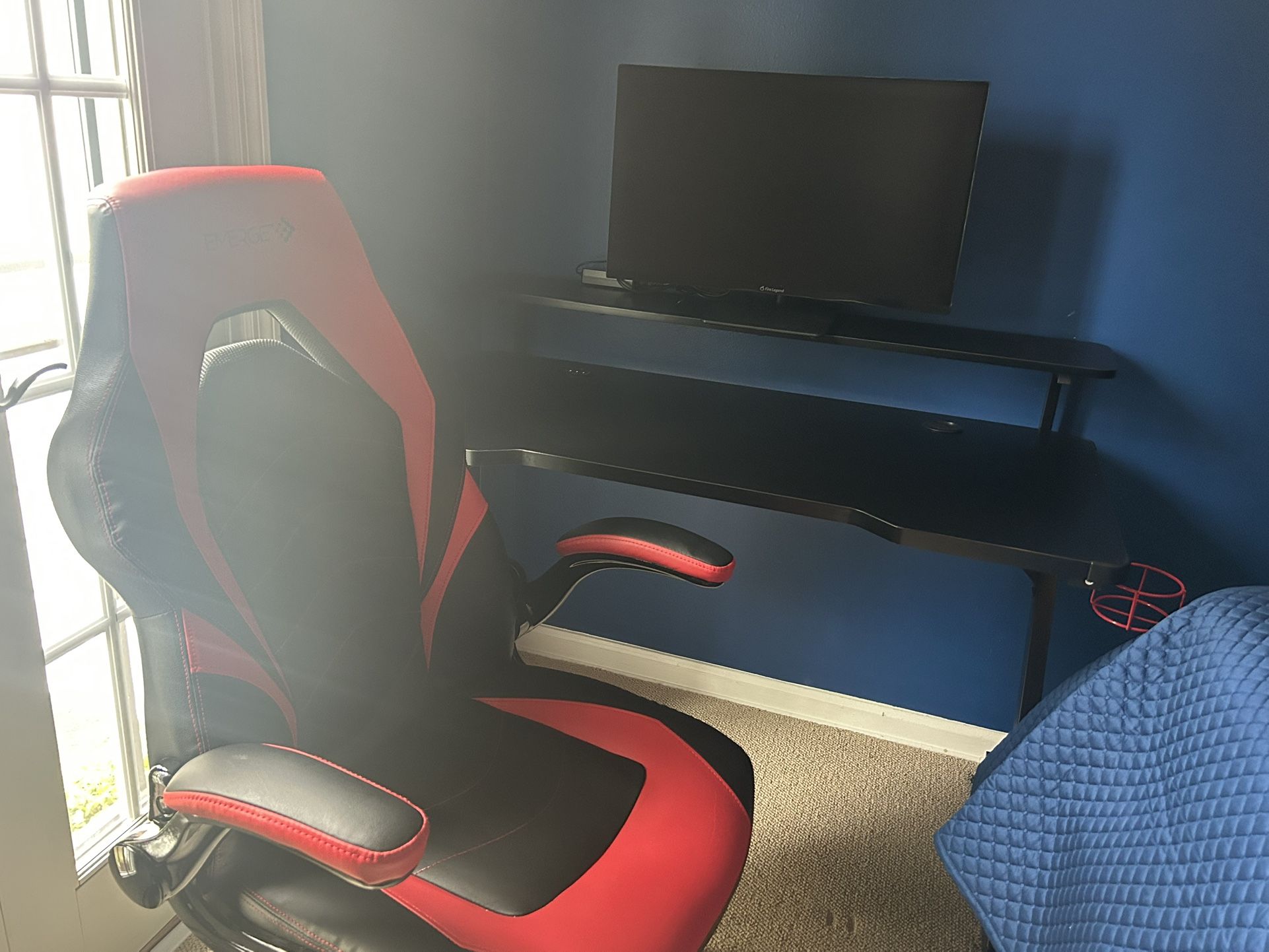 Computer Desk, Chair and Monitor