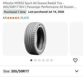 205/50R17 MILESTAR sport all season tires