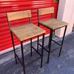Set Of Two Wood Barstools 30 Inches Tall