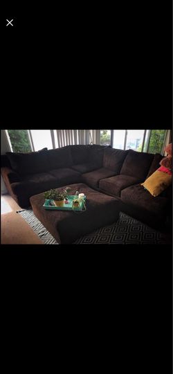 Big Comfy Brown Sectional Couch and Ottoman
