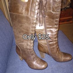 $25. Vintage Nine West American Red Cranberry Genuine Leather Lace Up Knee-high Boots