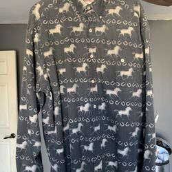 horse print long sleeve shirt Mens Large