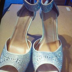 DREAM PAIRS SWAN WOMENS SILVER PEEP TOE STILETTO PUMP HEELS SIZE 10 ANKLE STRAP ZIP