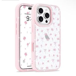 Lafunda for iPhone 16 Pro Max Case Cute, Luxury Bling Glitter with Sparkle Diamonds Clear Floral Bumper for Women Girls Anti-Scratch TPU Shockproof Pr
