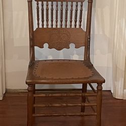 Antique Pressed Back And Pressed Seat Wooden Chair