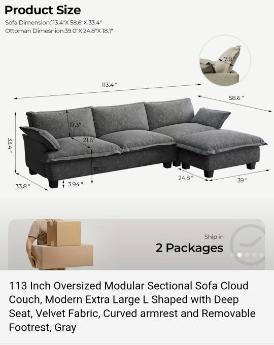 L Shaped Couch Gray