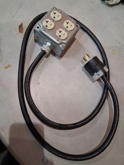 Quad Duplex Box w/ 4 AC Outlets & 50' 12/3 Hardwired Power Cable, USA Made.  $25...