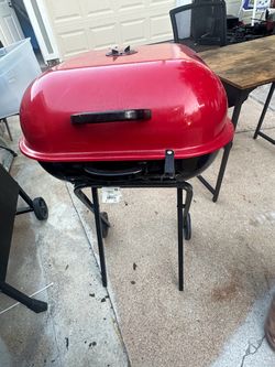 Red Charcoal Grill with Stand and Wheels