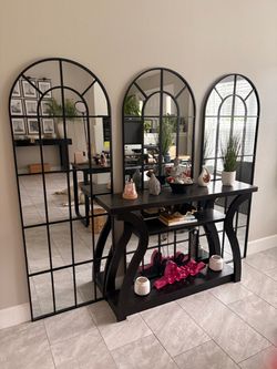 Large Arched Window Pane Wall Mirrors Set of 3
