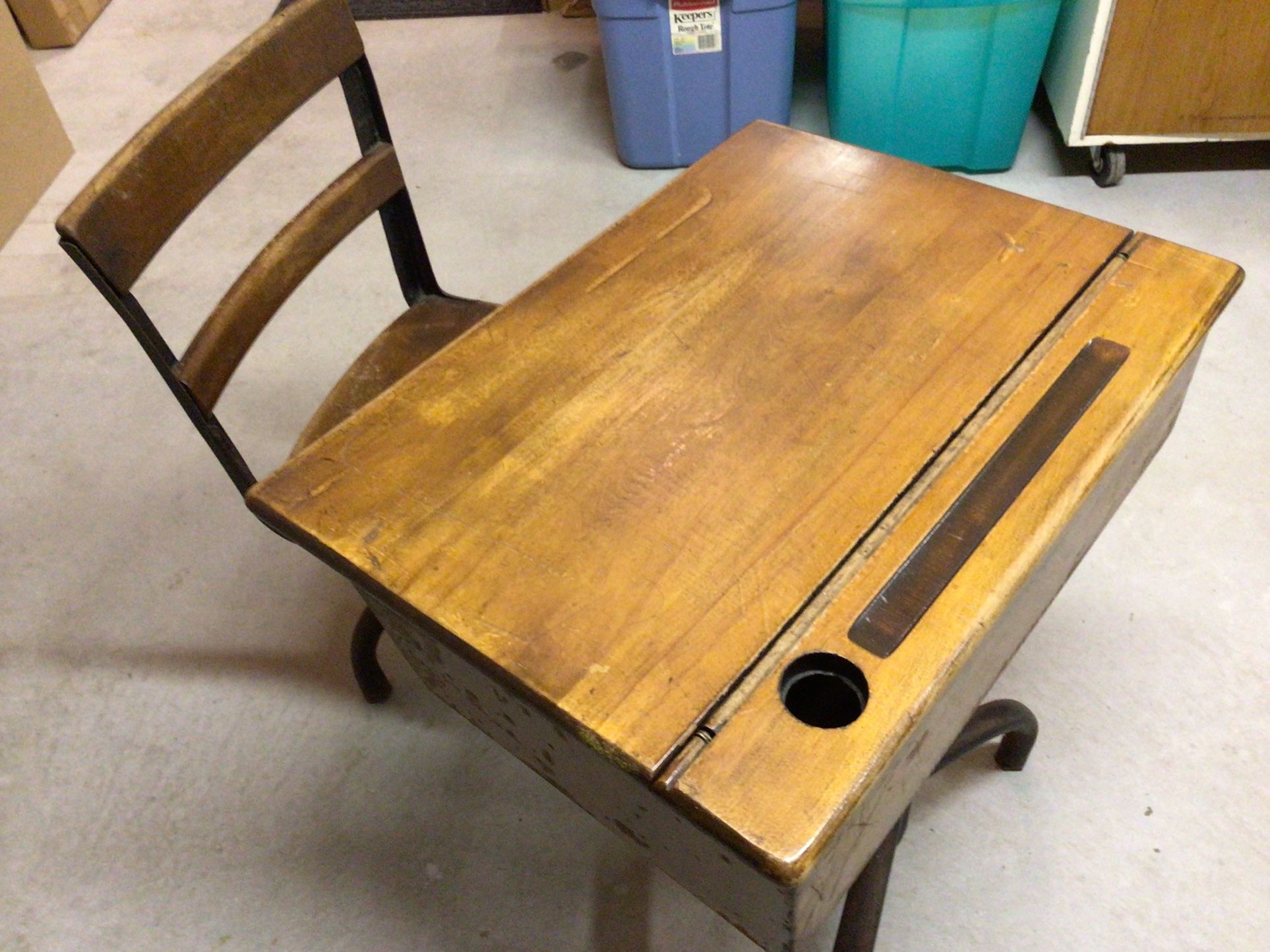 Vintage Wooden School Desk With Swivel Seat 1900’s - 1950’s