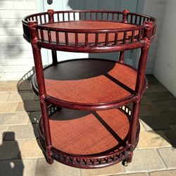 Vintage McGuire Round Bamboo Bar Cart