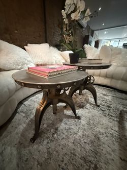 RH flatiron Industrial-style side tables