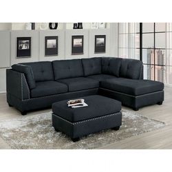 SECTIONAL SOFA RIGHT FACING CHAISE DARK GRAY LINEN FABRIC SILLON SECCIONAL