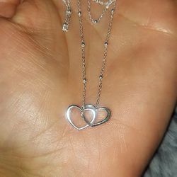 925 Sterling Silver 2 hearts necklace