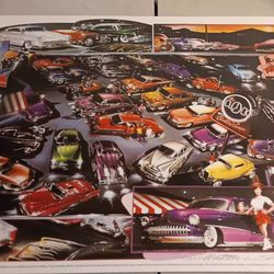 Vtg CLOCK DRIVE-IN Larry Watson Custom Painting Classic Cars PRINT Bellflower CA