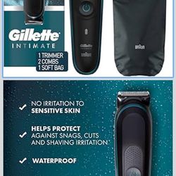 Gillette Intimate Men’s Manscape Pubic Hair Trimmer, SkinFirst Ball Trimmer For Men, Waterproof, Cordless For Wet/Dry Use, Electric Shaver For Men