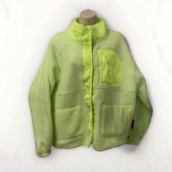 ✨New With Tags ✨ Women Large Sherpa Fleece Jacket Fluorescent Yellow Green Puma Snap Buttons