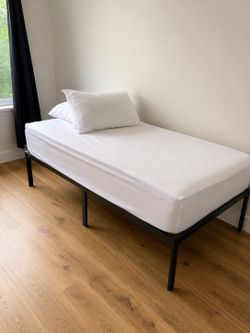 Twin Bed Frame + 12 inch Mattress + 2 pillows