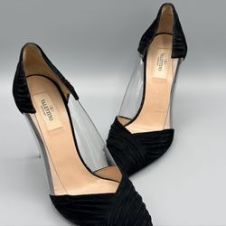 Valentino Garavani Black Suede B Drape Rushed Designer Pointed
