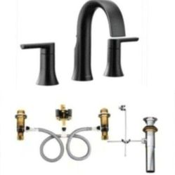 MOEN Doux 8 in. Widespread 2-Handle Bathroom Faucet Trim Kit in Matte Black Valve included
