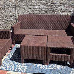 Patio Furniture Set, Sectional Conversation Sofa Set with Glass Coffee Tables