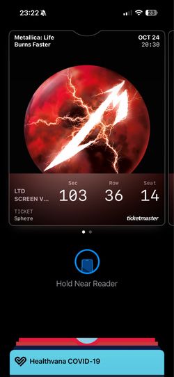 Metallica ticket at the sphere in Las Vegas