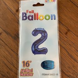 New Number “2” Foil Balloon 16”  Blue - Party Decoration 