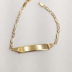 14kt Real Solid Gold Figaro Diamond Cut ID Bracelet 