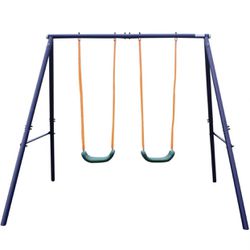 Metal Swing Set for Backyard Outdoor Heavy Duty Playset for Toddlers Kids