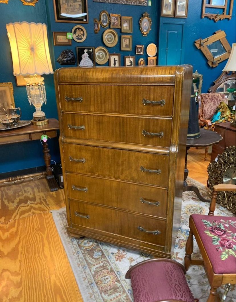 Antique Art Deco Waterfall Chest of Drawers Dresser