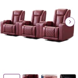 Brand New in Box Leather Power Recliner Home Theater With Cup Holder (Set of 3) de