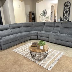 Abbyson Grey Sectional Couch w/ Power Recliners and USB Ports