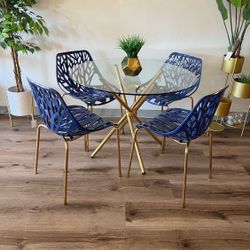 Navy Blue Kitchen Chairs And Table Set For 4