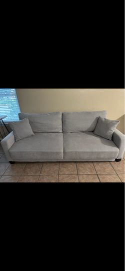Queen Light Grey Convertible Futon Sleeper Sofa From Living Space 90”L 30”H 40”D  Like new