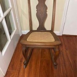 Rare Vintage Wood Sewing Rocker with Cane Seat Rocking Chair