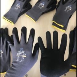 Work gloves 12 pairs Gray nylon with Black micro foam Nitrile palm coating