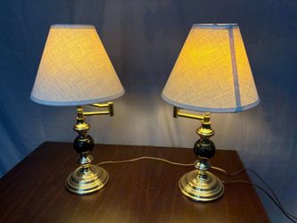 RESTORATION HARDWARE Vintage Brass & Dark Marble Swing Arm Table Lamp (Set of 2)