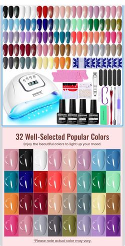 Gel Nail Polish Kit with U V Light 32 Colors Gel Polish Nail + 4 Functional Adhesive Bottles Kit Soak Off Manicure Tools Gifts for Women