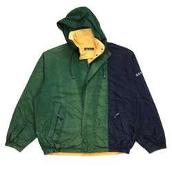 VINTAGE NAUTICA REVERSIBLE WINDBREAKER JACKET XL MENS BLUE HOODIE COLORBLOCK 90s
