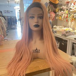 human hair blend lace front rose pink wig