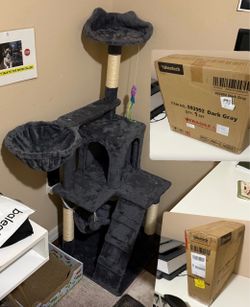 Yaheetech 54-in Plush Multi-Cat Kitten Tree & Condo, Dark Gray
